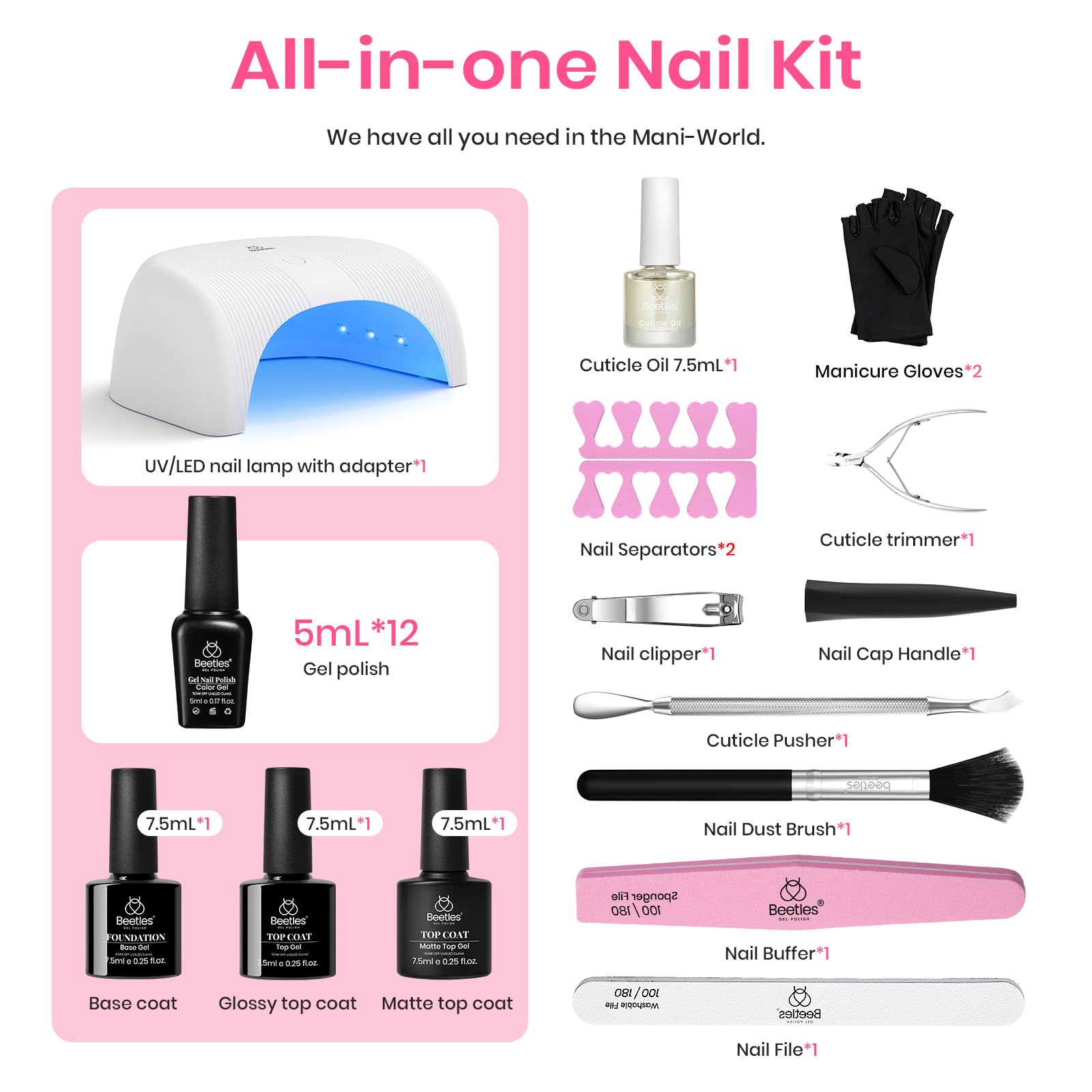 Beetles Gel Nail Polish Kit with UV Light 12 Colors Neon Nail Polish Blue Pink Red Glitter Rainbow Spring Gel Polish Starter Kit with 36W Led Nail Lamp 3Pcs Base Top Coat for Women