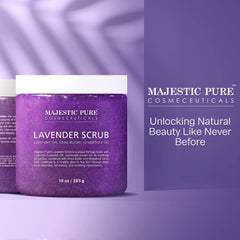 Lavender Oil Body Scrub Exfoliator with Shea Butter and Grapefruit Oil by Majestic Pure - Exfoliate & Moisturize Skin, Fights Acne - 10 oz