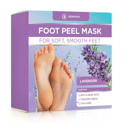 DERMORA Foot Peel Mask - 2 Pack of Regular Size Exfoliating Foot Masks for Dry, Cracked Feet, Callus, Dead Skin Remover - Feet Peeling Mask for baby soft feet, French Lavender Scent