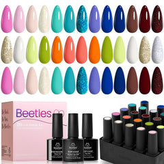 beetles Gel Polish Nail Set 23 Pcs 20 Colors Ocean World Collection White Glitter Purple Green Nude Blue Manicure Kit with Base Glossy and Matte Top Coat Uv Led Nail Lamp