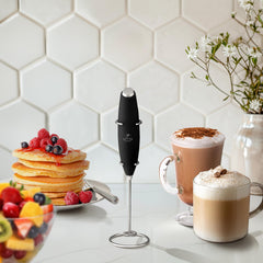 Zulay Kitchen Powerful Milk Frother Handheld Foam Maker for Lattes - Whisk Drink Mixer for Coffee, Mini Foamer for Cappuccino, Frappe, Matcha, Hot Chocolate & Coffee Creamer by Milk Boss (Black)