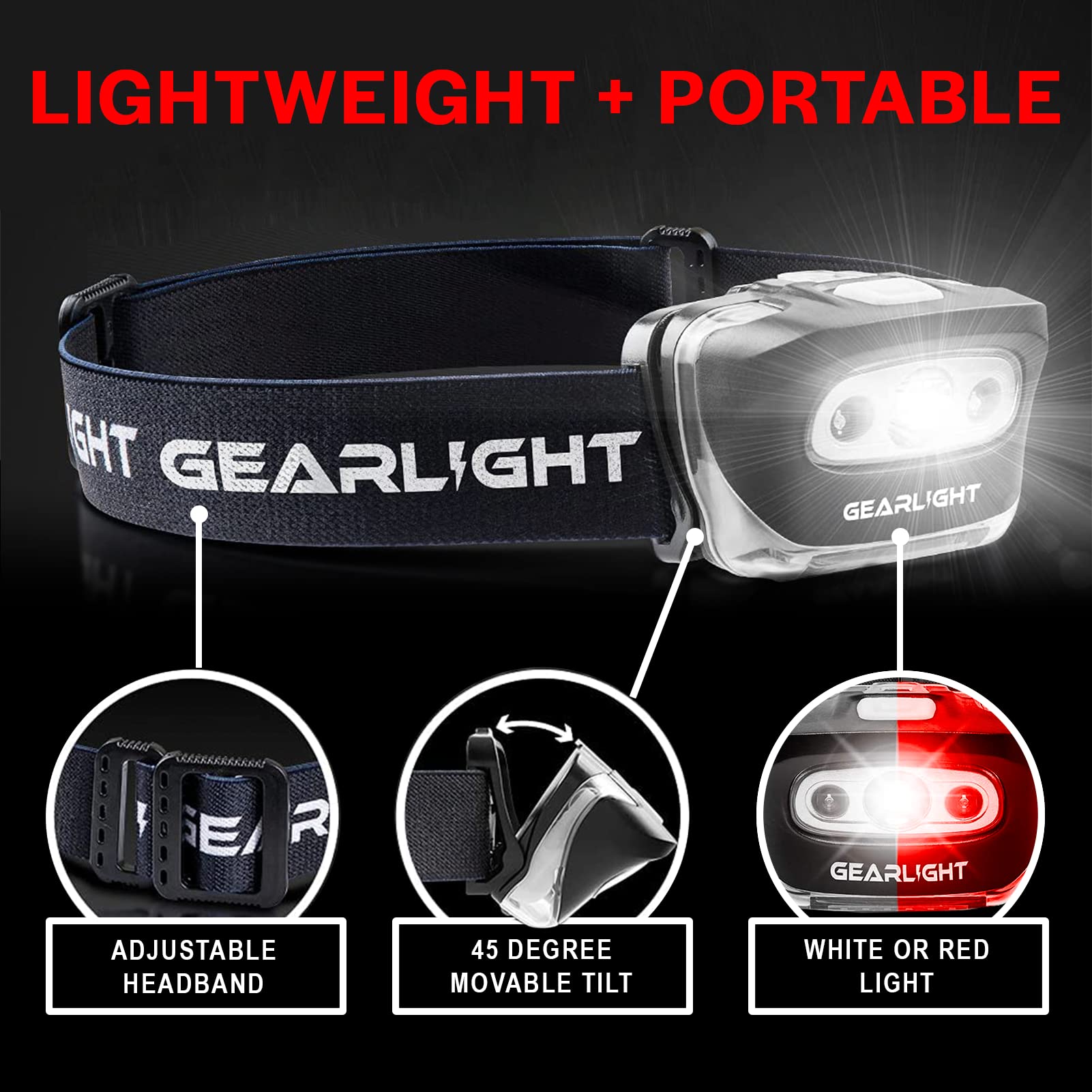 GearLight 2Pack LED Headlamp - Outdoor Camping Headlamps with Adjustable Headband - Lightweight Headlight with 7 Modes and Pivotable Head