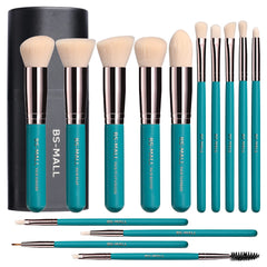 Makeup Brushes BS-MALL Premium Synthetic Foundation Powder Concealers Eye Shadows Makeup 14 Pcs Brush Set, Rose Golden, with Case (Green)