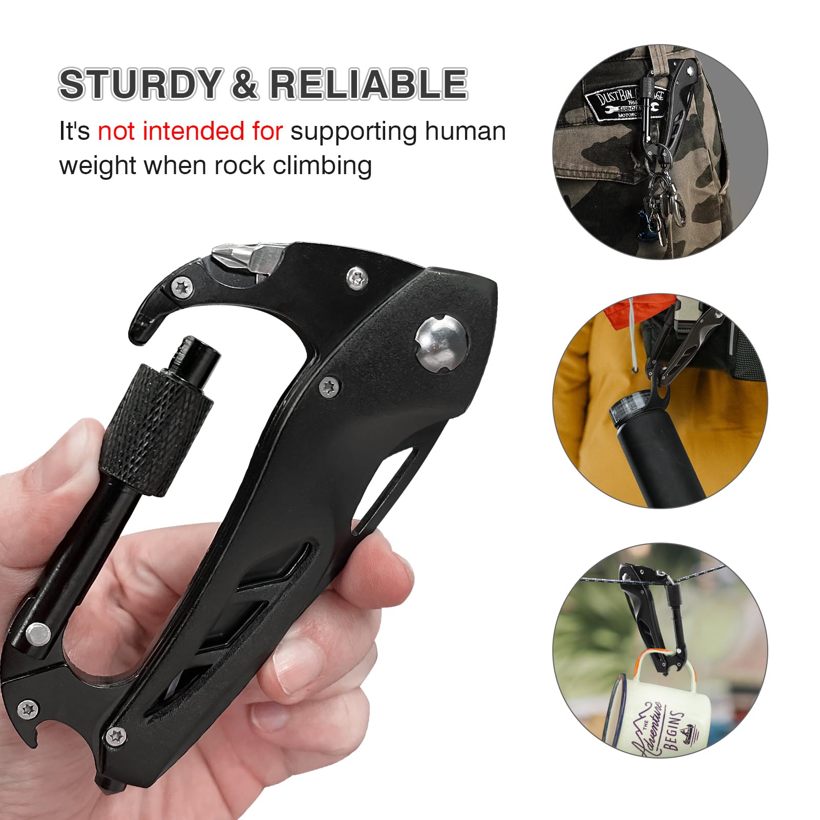 Multitool Carabiner with Pocket Knife & More - EDC Survival Gear