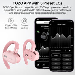 TOZO Open Buds Lightweight True Wireless Earbuds with Multi-Angle Adjustment, Bluetooth 5.3 Headphones with Open Ear Dual-Axis Design for Long-Lasting Comfort, Crystal-Clear Calls for Driving, Pink