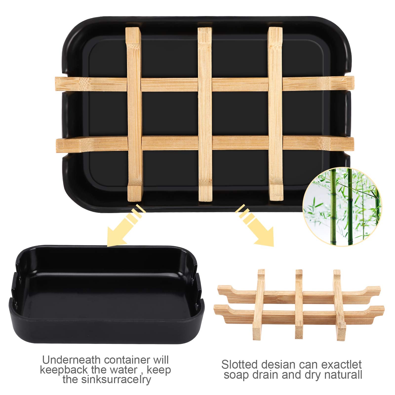 Fufengz Bamboo Wooden Soap Dishes for Bathroom Bar Soap Holder Shower Soap Holder Sink Deck Bathtub Shower Tray (Two Pieces Black)