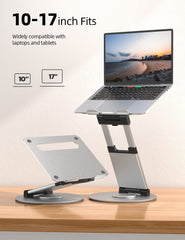 Nulaxy Telescopic 360 Rotating Laptop Stand for Desk Adjustable Height Swivel Pull Out Design Ergonomic Laptop Riser Fits All 10-17" Laptops Computer MacBook, Silver