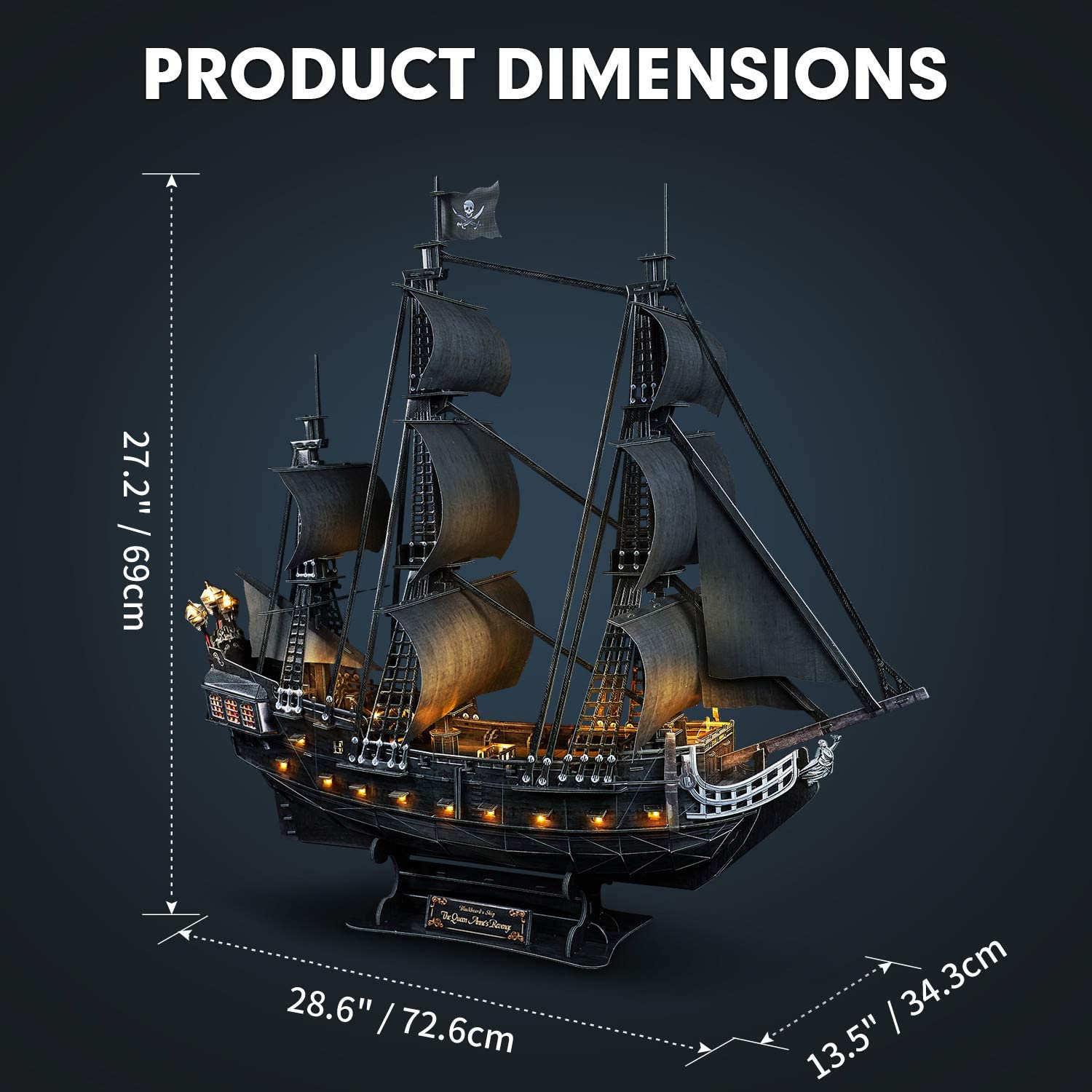 3D Puzzles for Adults 27" Pirate Ship Arts Crafts for Adults Easter Gifts for Men Women Model Kits Brain Teaser Puzzles for Adults Teacher Gifts, Queen Anne's Revenge Cool Home Decor, 340 Pcs