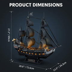 3D Puzzles for Adults 27" Pirate Ship Arts Crafts for Adults Easter Gifts for Men Women Model Kits Brain Teaser Puzzles for Adults Teacher Gifts, Queen Anne's Revenge Cool Home Decor, 340 Pcs