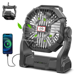 CONBOLA Portable Rechargeable Camping Fan for Tent with LED Lantern, 10-Inch Battery Operated Outdoor Fan with Hanging Hook, 270° Rotation, Small Quiet Personal Usb Cooling Fan for Travel, Fishing