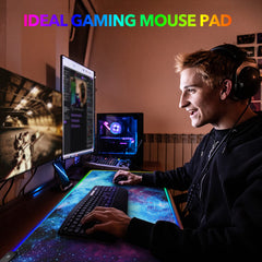 AIMSA RGB Gaming Mouse Pad Extended, Large Led Mousepads Non-Slip Rubber Base with 14 Lighting Modes, Computer Keyboard Mat Soft Desk pad Waterproof 35.4 x 15.8 inches, Galaxy Nebula Universe