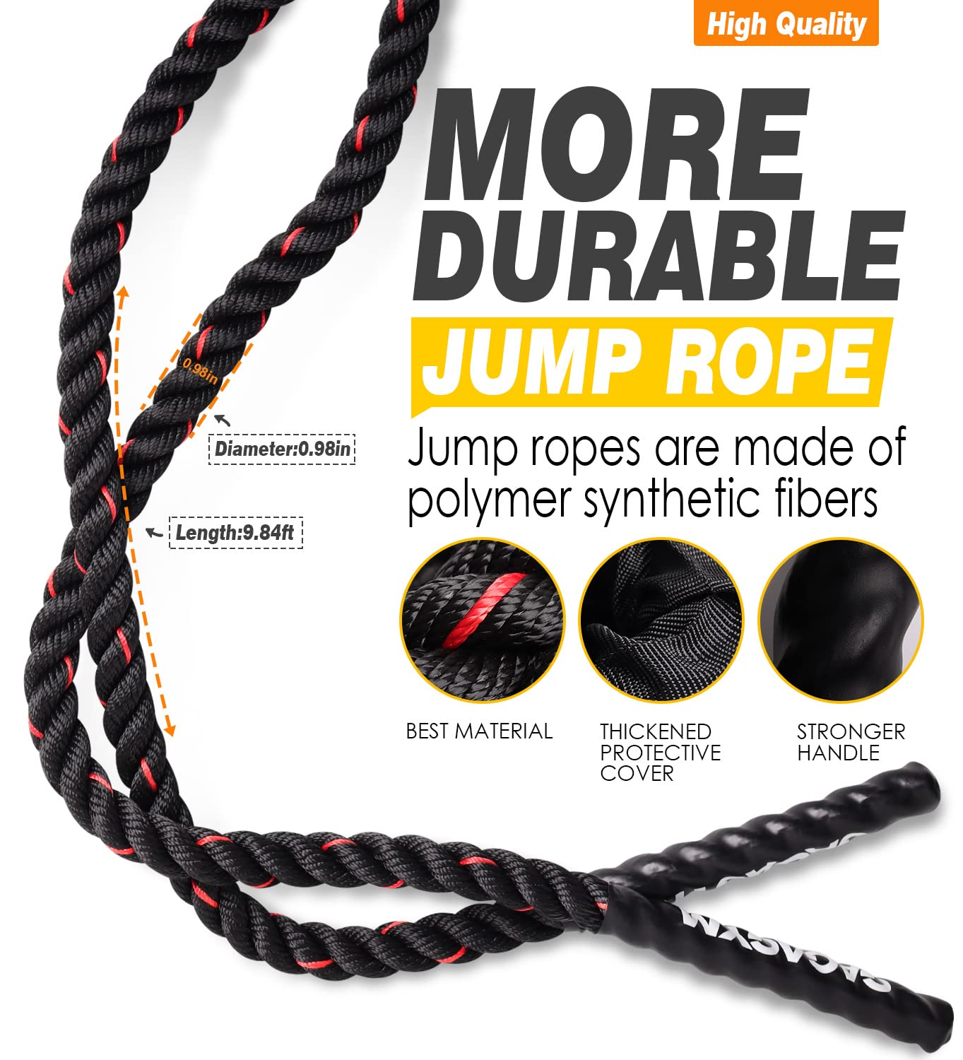 Weighted Jump Rope for Fitness - 9.8ft Heavy Battle Ropes for Exercise, 3LB Workout Rope for Women & Men, Skipping Rope For Gym Training, Home Workout