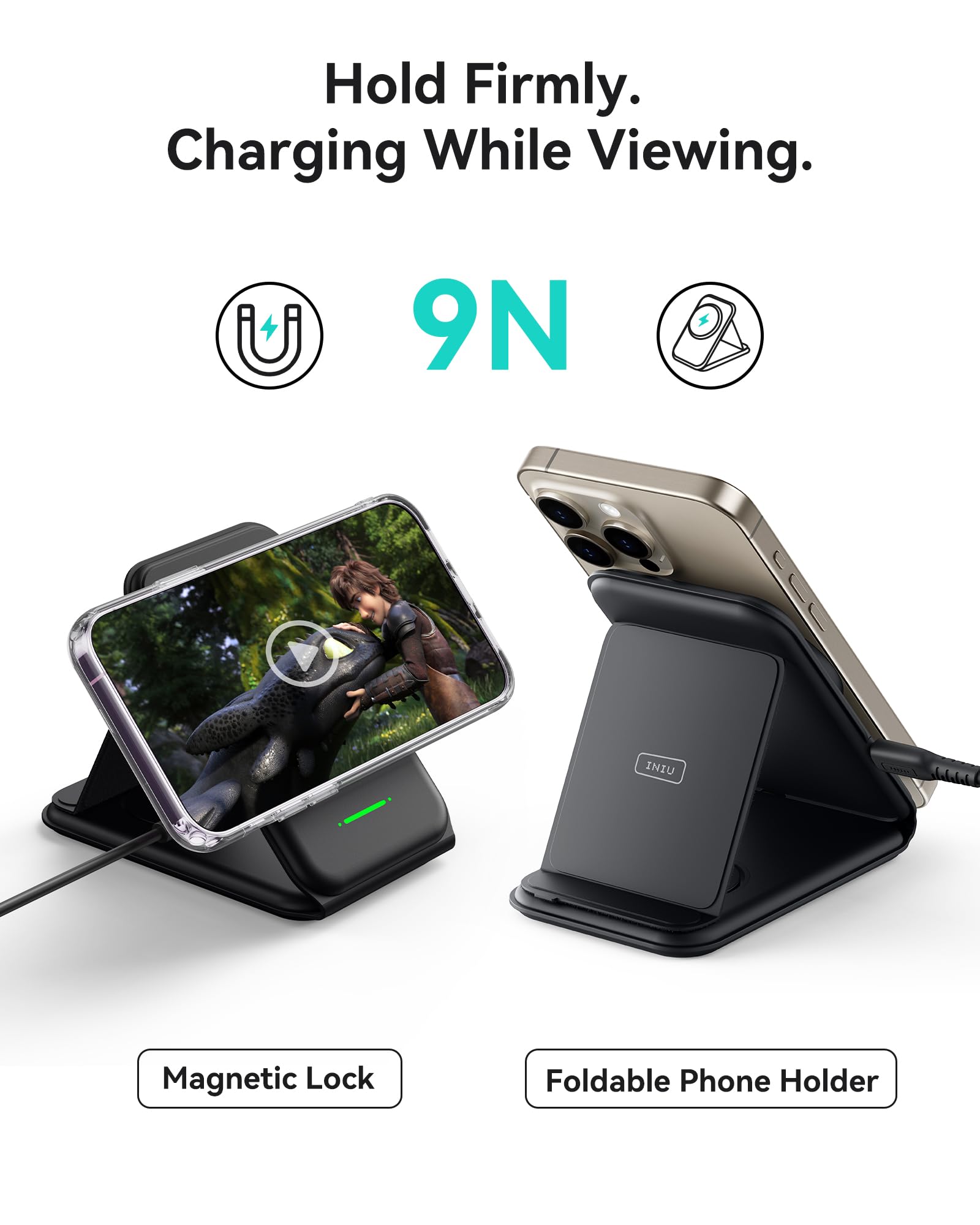 INIU 3 in 1 Charging Station for Apple Multiple Devices, 15W Magnetic Foldable Travel Charger, Wireless Charger Compatible MagSafe, iPhone 15/14/13/12 Series, Apple Watch, AirPods (with Adapter)