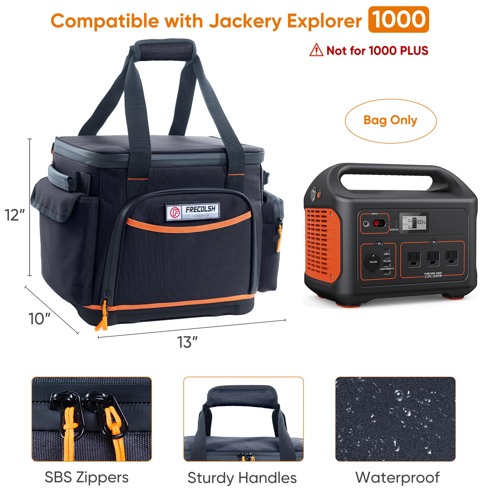 FRECOLSH Travel Carrying Case Compatible with Jackery Explorer 1000, Portable Power Station Storage Case with Waterproof Bottom and Pocket for Jackery Accessories Solar Generator Storage Bag Only