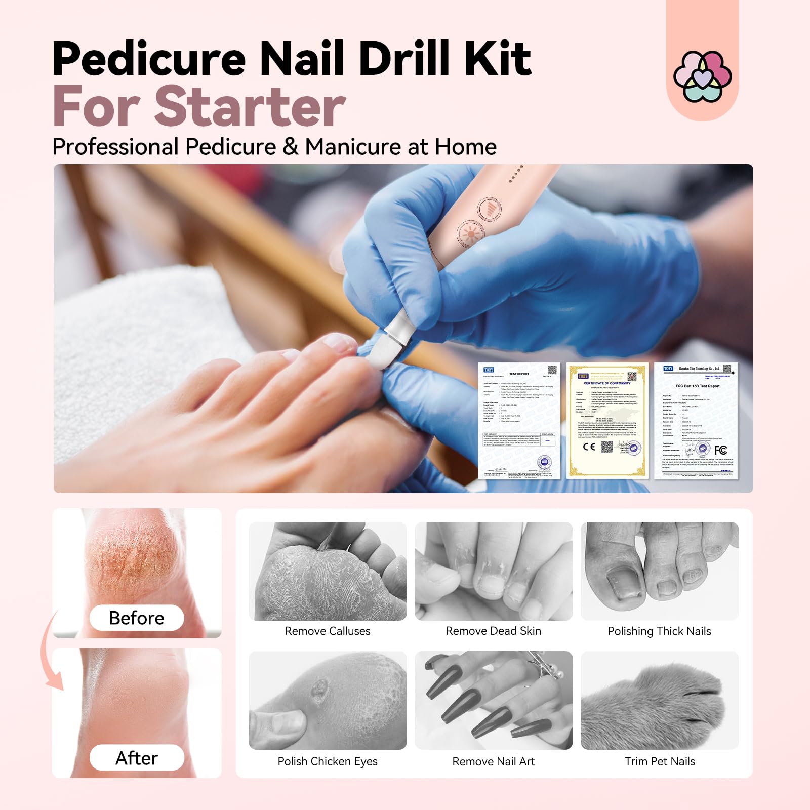 SAVILAND Electric Manicure Pedicure Kit: Professional Nail Drill for Thick Toenails Trimming Nail File Ultrafast & Effective Remove Cuticles Callus Cordless Complete Pedicure Manicure Grind Home Salon