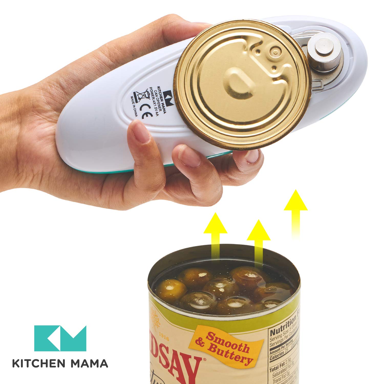 Kitchen Mama Auto Electric Can Opener: Open Your Cans with A Simple Press of Button - Automatic, Hands Free, Smooth Edge, Food-Safe, Battery Operated, YES YOU CAN (Teal)