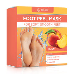 DERMORA Foot Peel Mask - 4 Pack Exfoliating Masks for Dry, Cracked Feet - Callus and Dead Skin Remover for Baby Soft Feet with Peach Scent