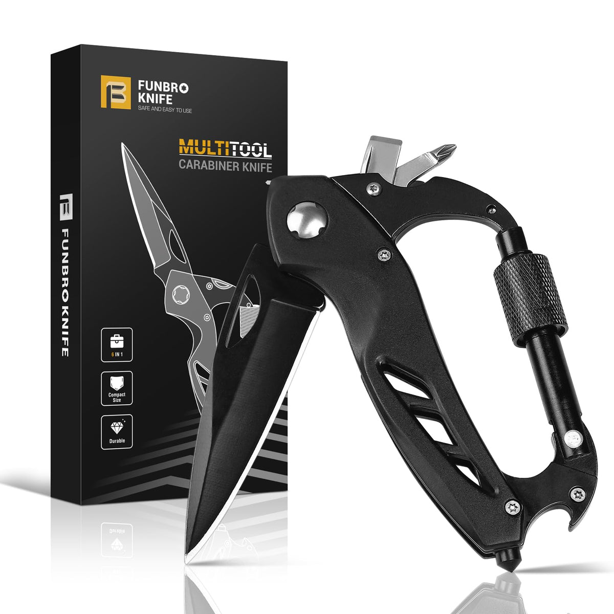 Multitool Carabiner with Pocket Knife & More - EDC Survival Gear