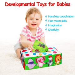 Baby Toys 3 4 5 6 7 8 9 12 Month Old Montessori Tissue Box Toys for Babies Infants 0-6 6-12 Months Sensory Educational Crinkle Toy Developmental Easter Treat Gift for 1 2 Year Old Boys Girls Toddlers