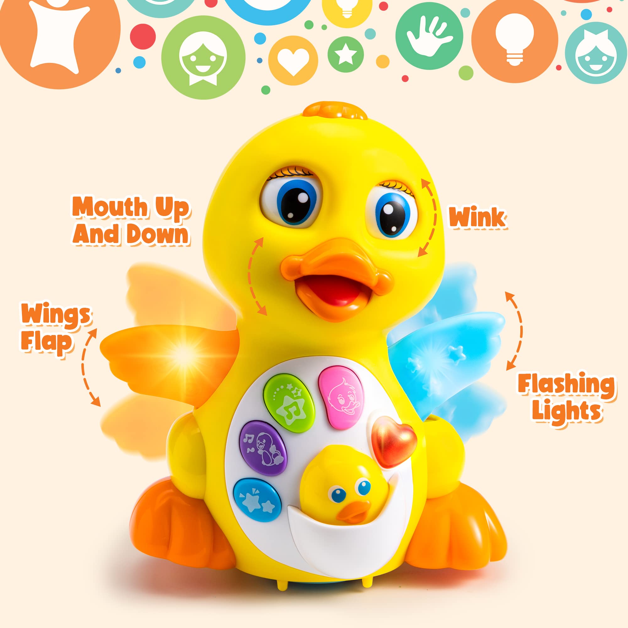 JOYIN Baby Toys Duck, Infant Musical Toys 6+ Months, Tummy Time Toys with Music & Lights, Light Up Learning Toys, Dancing Crawling Baby Toy, Baby Easter Basket Stuffers Gifts