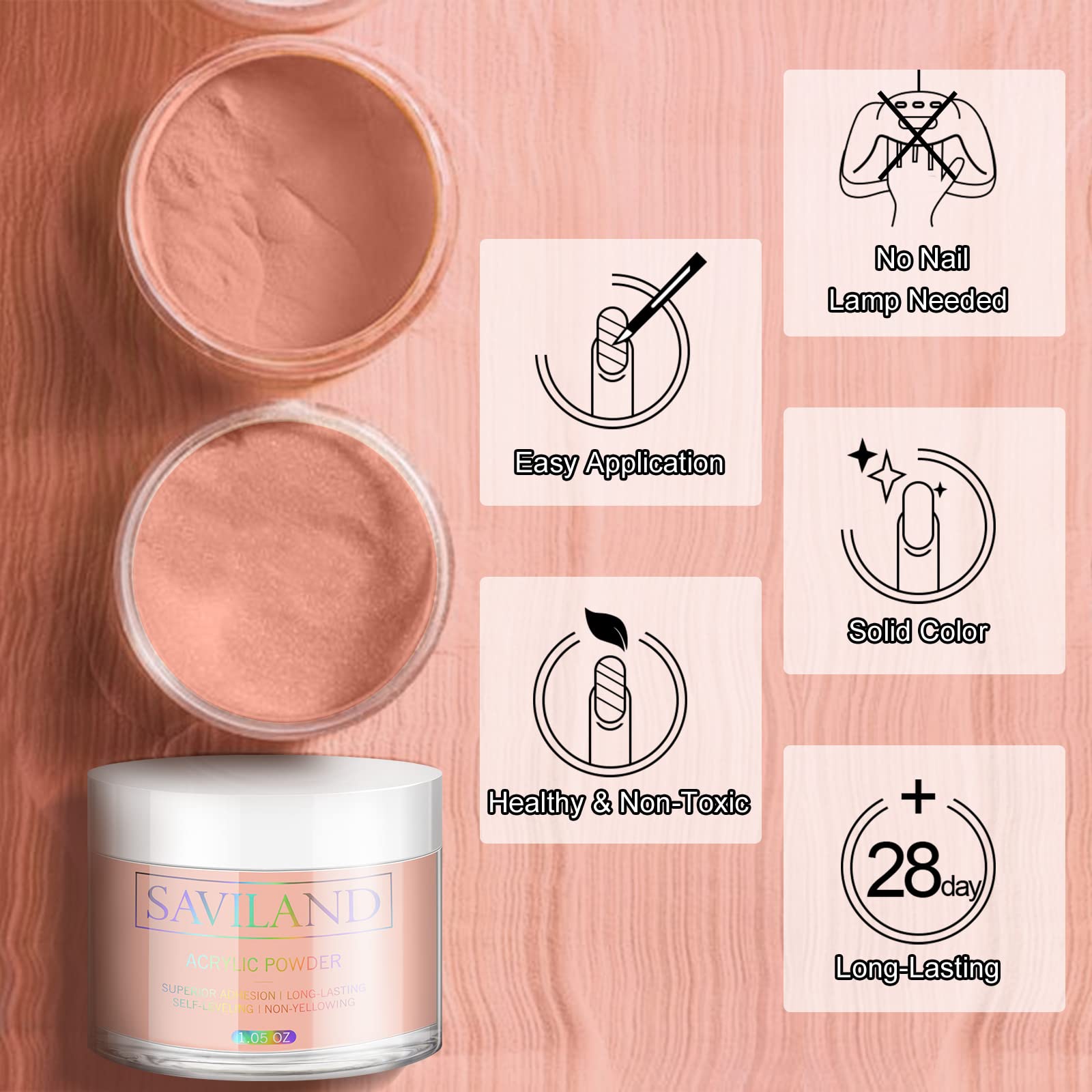 Saviland Nudes Acrylic Powder - 1oz Professional Color Acrylic Nail Powder for Acrylic Nails Extension, 3D Nail Art Acrylic Polymer Powder, No Need Nail Lamp