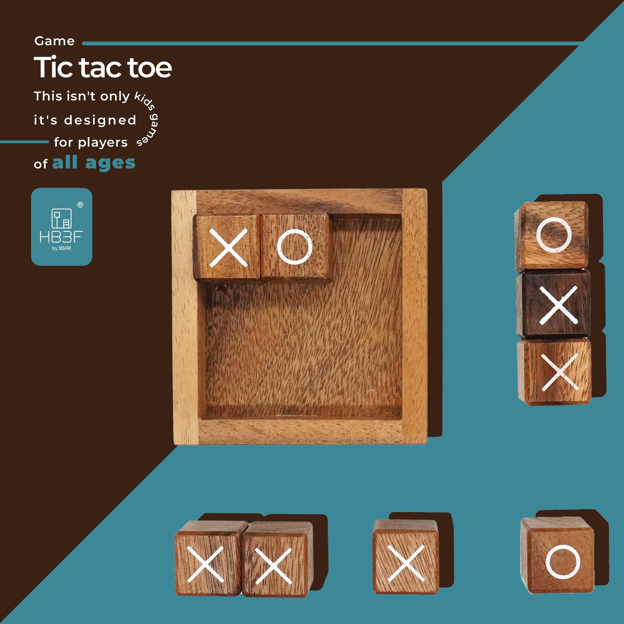 BSIRI Tic Tac Toe for Kids and Adults Coffee Table Living Room Decor and Desk Decor Family Games Night Classic Board Games Wood Rustic for Families Size 4 Inch