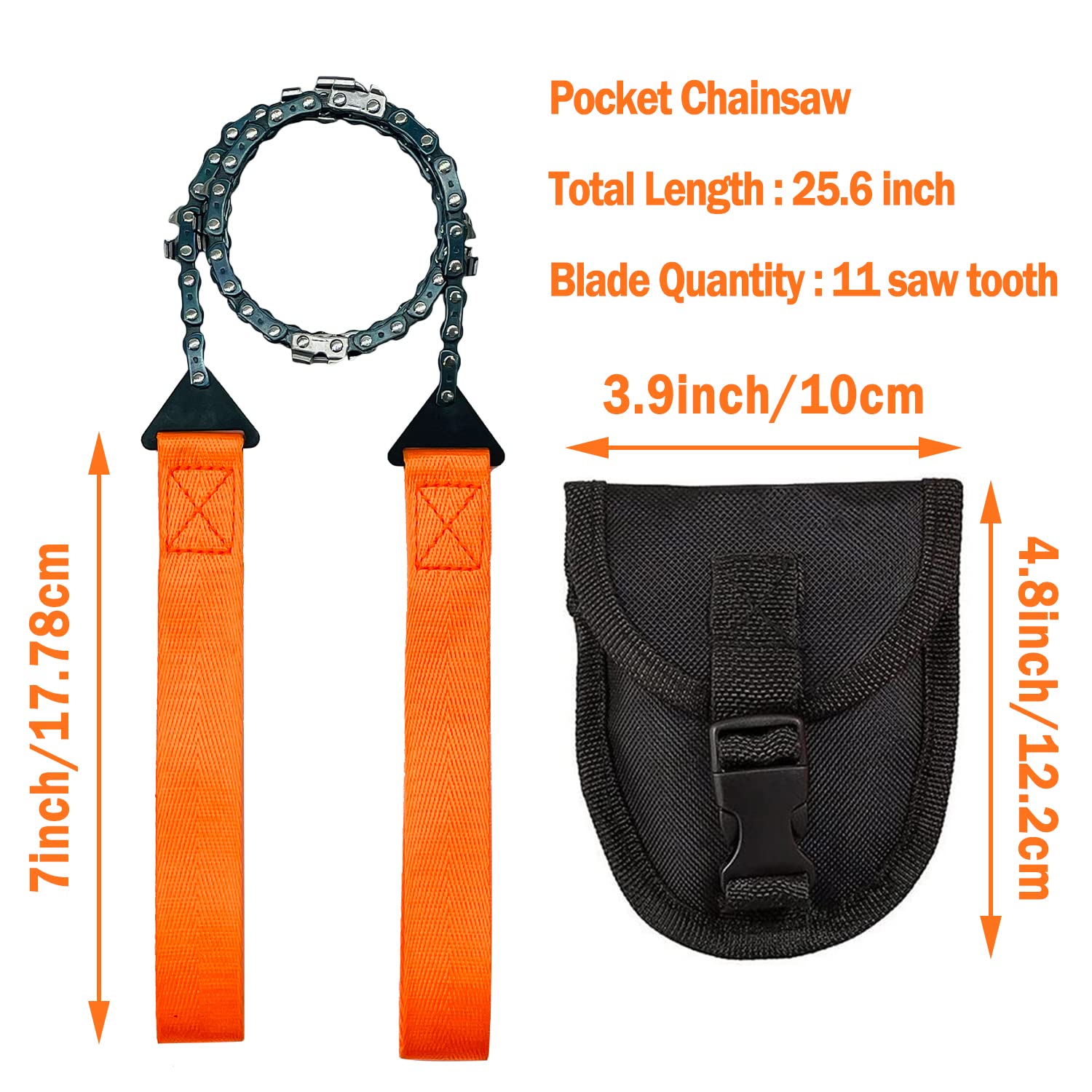 Msyuusr Pocket Chainsaw 25.6 Inch Survival Saw with Handles, Pocket Rope Saw Portable Folding Hand Chain Saw with Bag for Outdoor Survival Camping Hunting Tree Cutting Emergency Tools