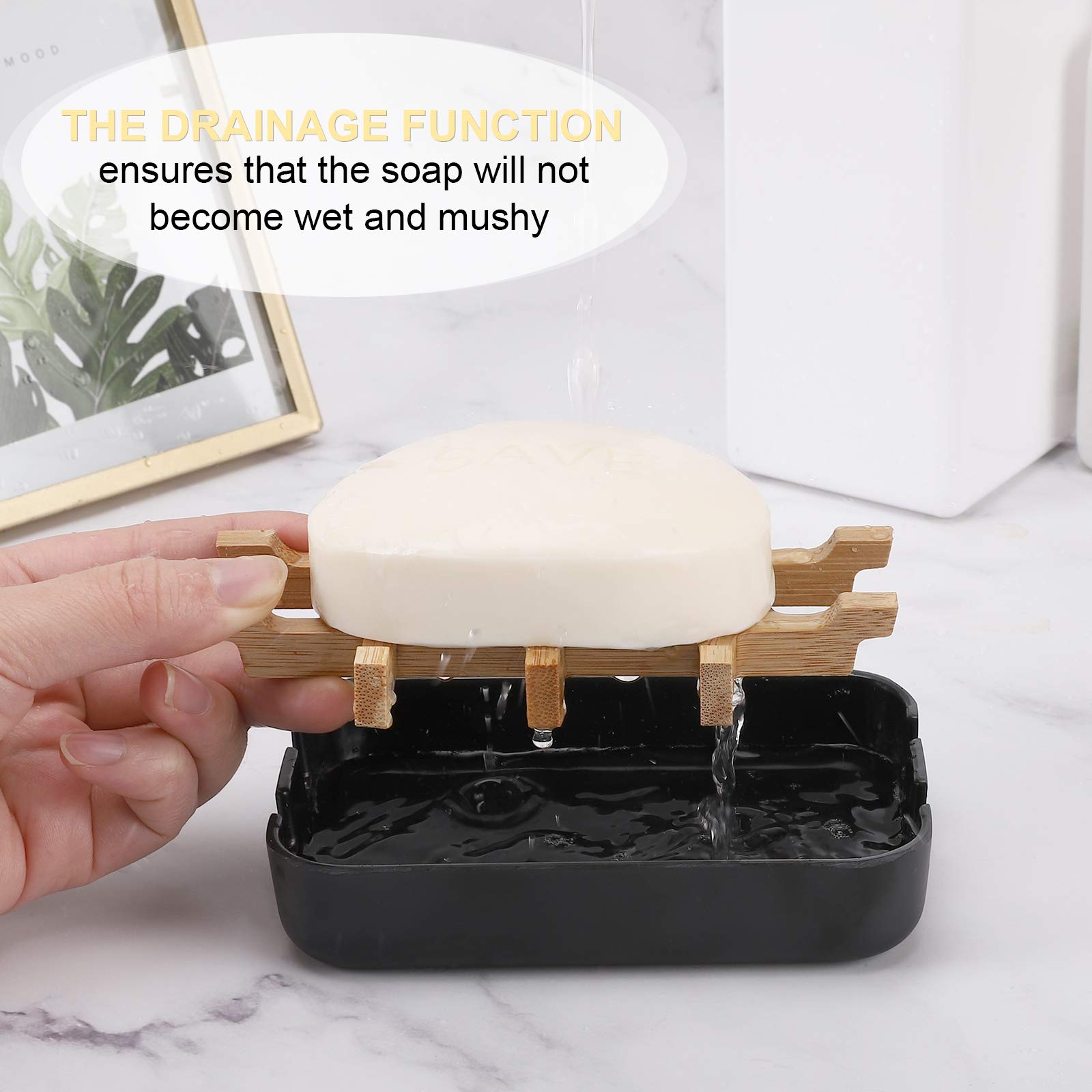 Fufengz Bamboo Wooden Soap Dishes for Bathroom Bar Soap Holder Shower Soap Holder Sink Deck Bathtub Shower Tray (Two Pieces Black)