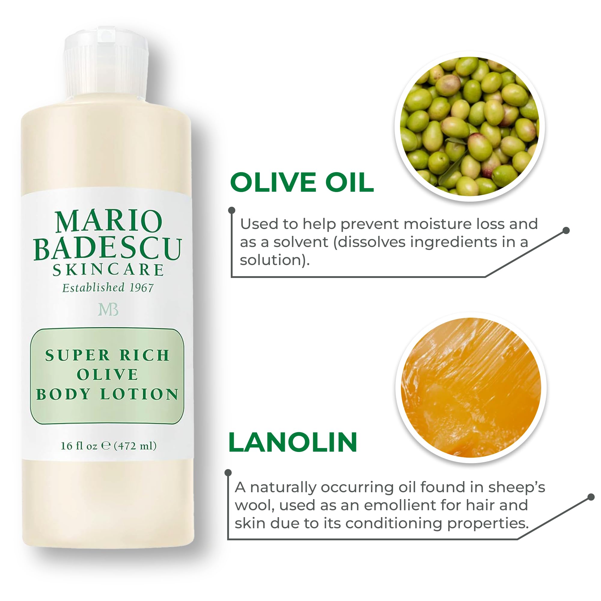 Mario Badescu Super Rich Olive Body Lotion for Dry Skin, Non-Greasy and Creamy Skin Care Moisturizer Infused with Olive Oil, Ideal for All Skin Types, 6 Fl Oz