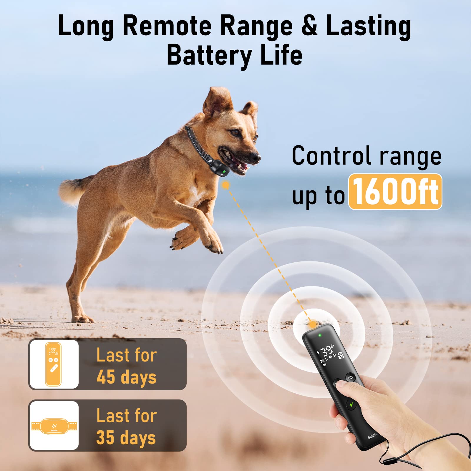 Dog Training Collar - 2 Dogs Shock Collar for Large Dog with Remote 1600ft, 3 Training Modes, Rechargeable IPX7 Waterproof Electric Dog Collar for Small Medium Large Dogs