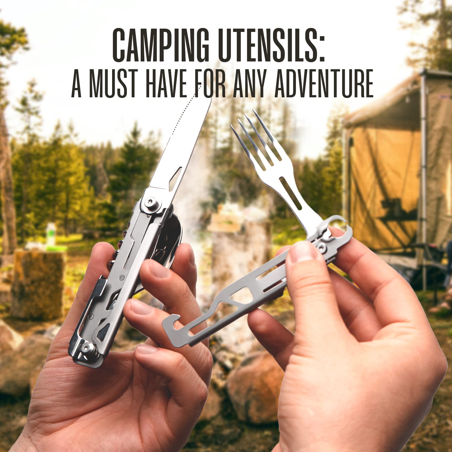 Hayvenhurst 4-in-1 Camping Utensils - Stainless Steel Multi-Tool with Sheath