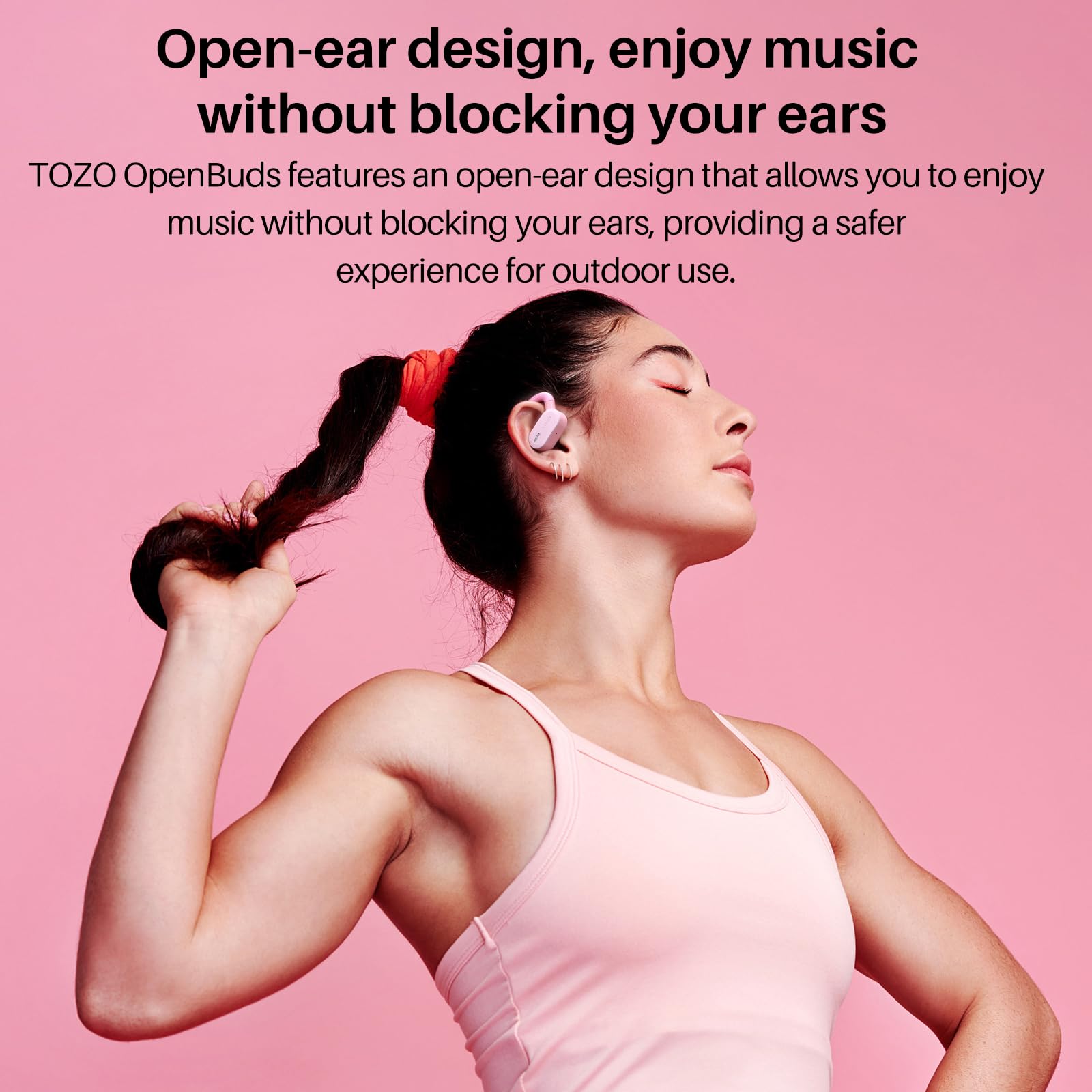 TOZO Open Buds Lightweight True Wireless Earbuds with Multi-Angle Adjustment, Bluetooth 5.3 Headphones with Open Ear Dual-Axis Design for Long-Lasting Comfort, Crystal-Clear Calls for Driving, Pink