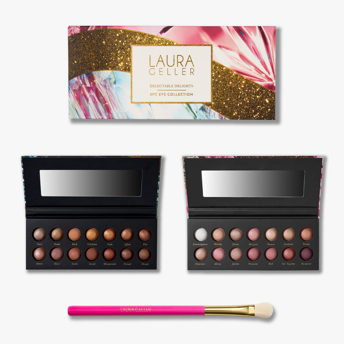 LAURA GELLER Delectable Delights Complete Eye Makeup Collection | Includes Two Eyeshadow Palettes with Matte + Shimmer Finishes & Professional Vegan Eye Makeup Brush