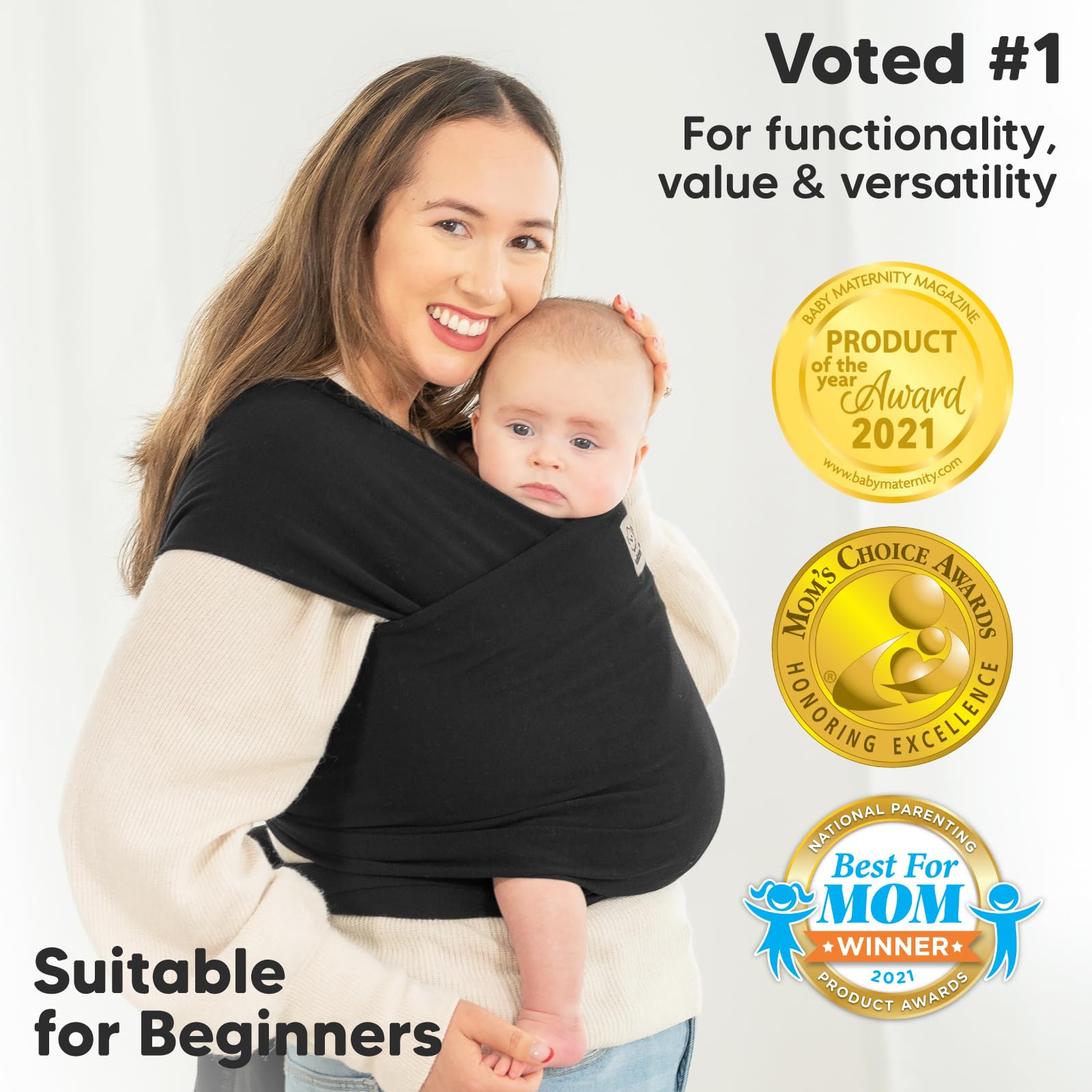 KeaBabies Baby Wrap Carrier - All in 1 Original Breathable Baby Sling, Lightweight,Hands Free Baby Carrier Sling, Baby Carrier Wrap, Baby Carriers for Newborn, Infant,Baby Wraps Carrier (Trendy Black)