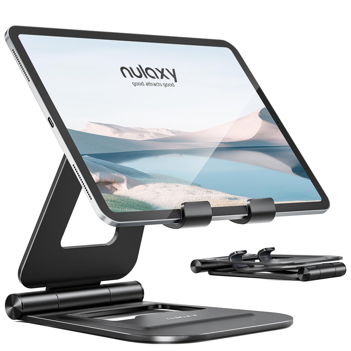 Nulaxy Dual Foldable iPad Stand, Fully Adjustable Desktop Tablet Holder, iPad Accessories for Office Kindle Compatible with 4-11" Mobile Devices iPad Pro/Air/Mini, iPhone Pro/Max/Plus, Nexus, Black