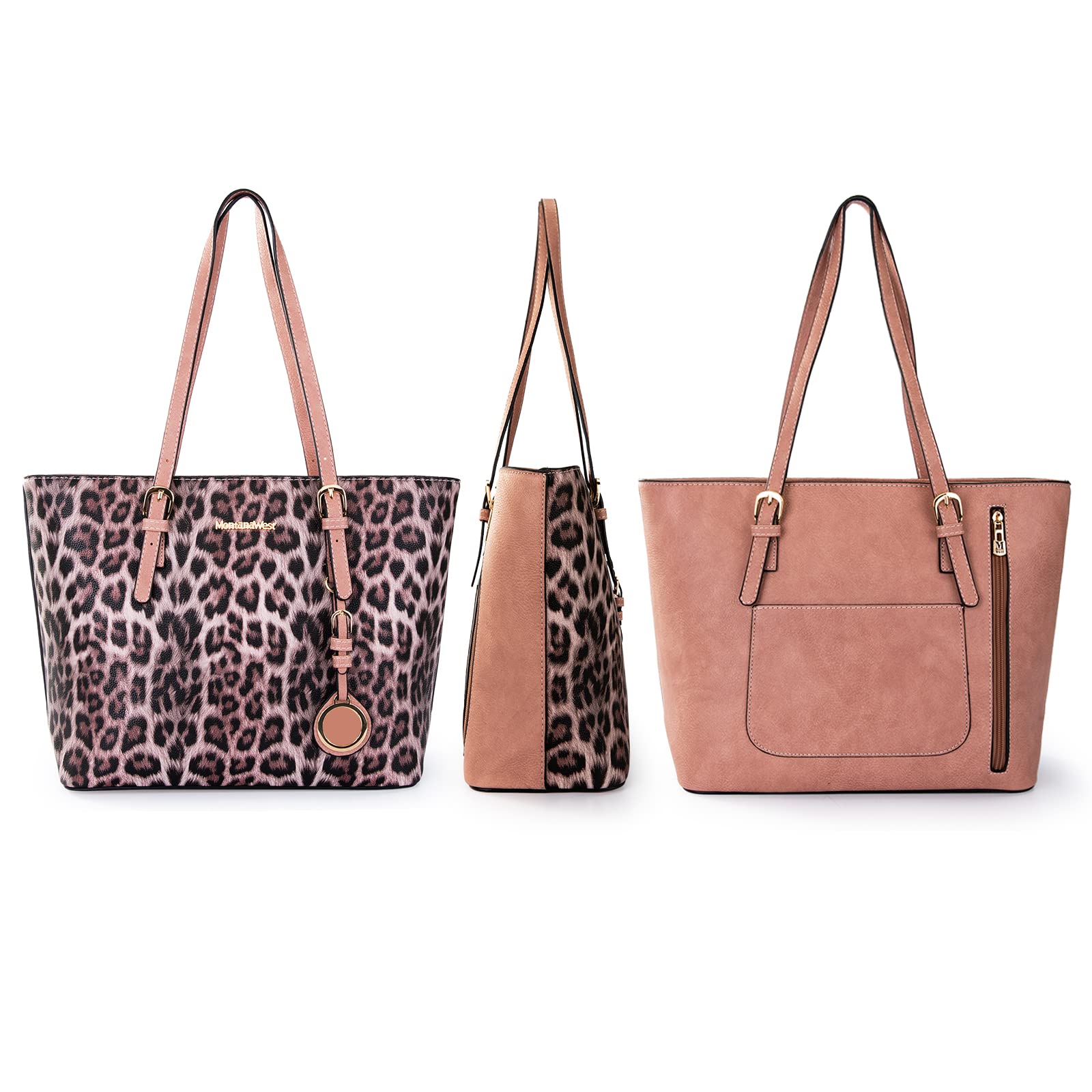 Montana West purses for women purse 3pcs women's purses and wallet set big medium crossbody pink purse Leopard Print gifts western satchel bags leather tote designer handbags hot pink MWC3-G055PK