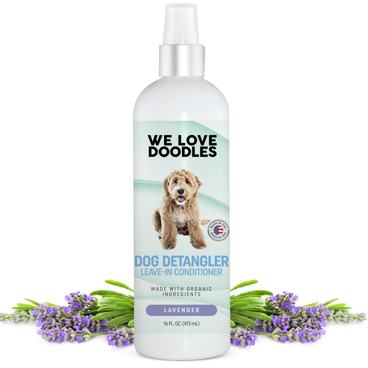 We Love Doodles Dog Detangler Spray - Leave-in Conditioner for Dogs - Dog Detangling Spray - Dematting Spray for Dogs - Tangle Remover - Made in The USA - Large 16 fl oz (Lavender)