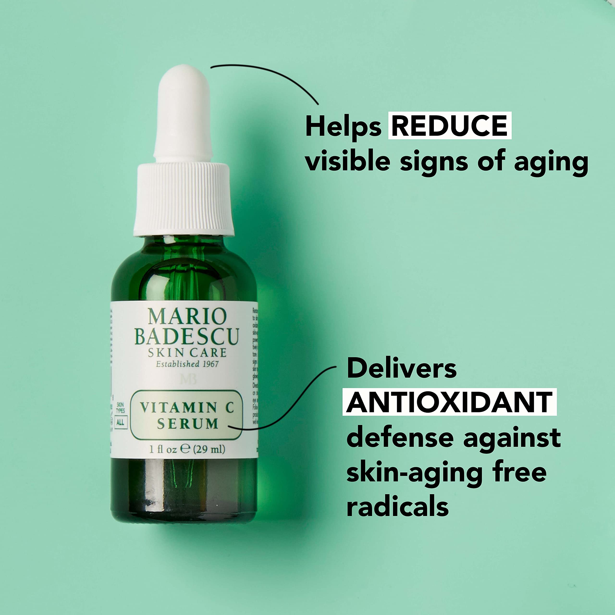 Mario Badescu Vitamin C Serum for All Skin Types | Lightweight Serum with Vitamin C & Sodium Hyaluronate | Visibly Reduces Signs of Aging | 1 Fl Oz (Pack of 1)