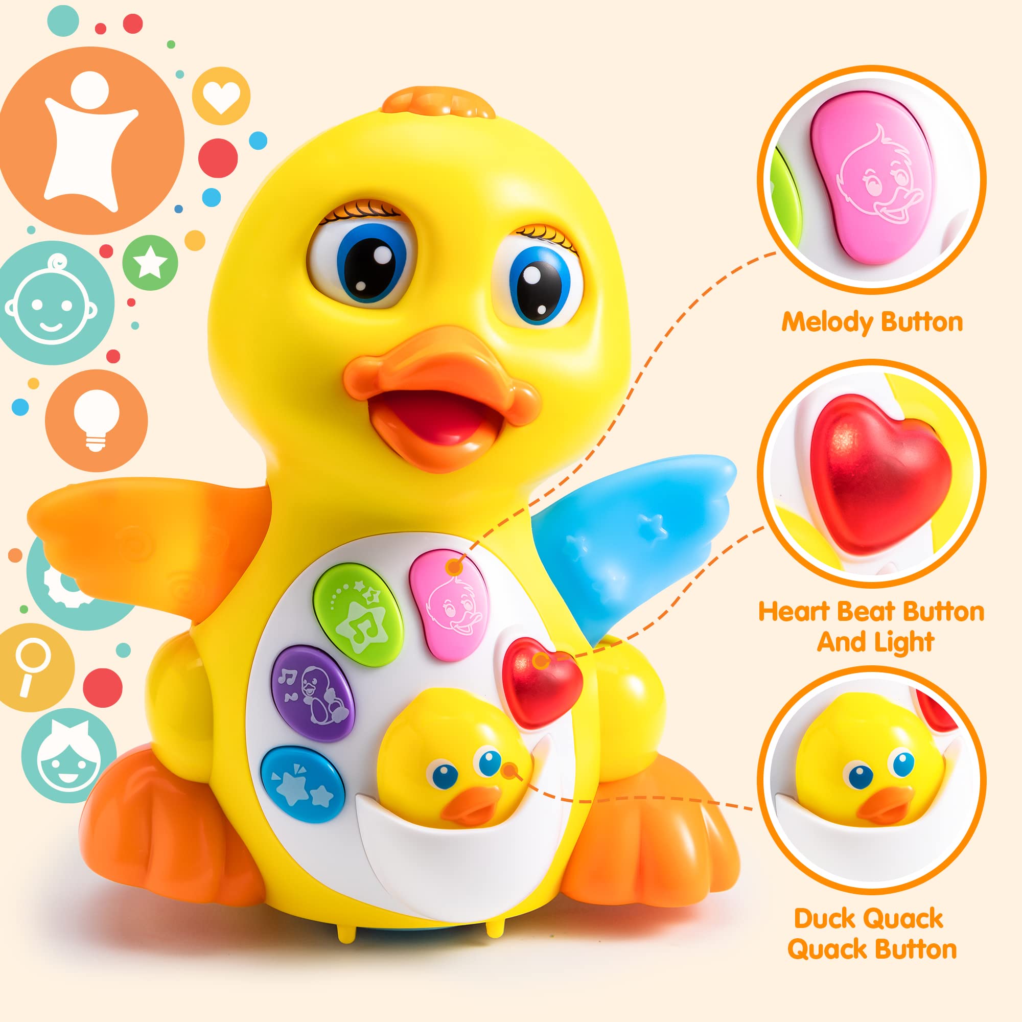 JOYIN Baby Toys Duck, Infant Musical Toys 6+ Months, Tummy Time Toys with Music & Lights, Light Up Learning Toys, Dancing Crawling Baby Toy, Baby Easter Basket Stuffers Gifts