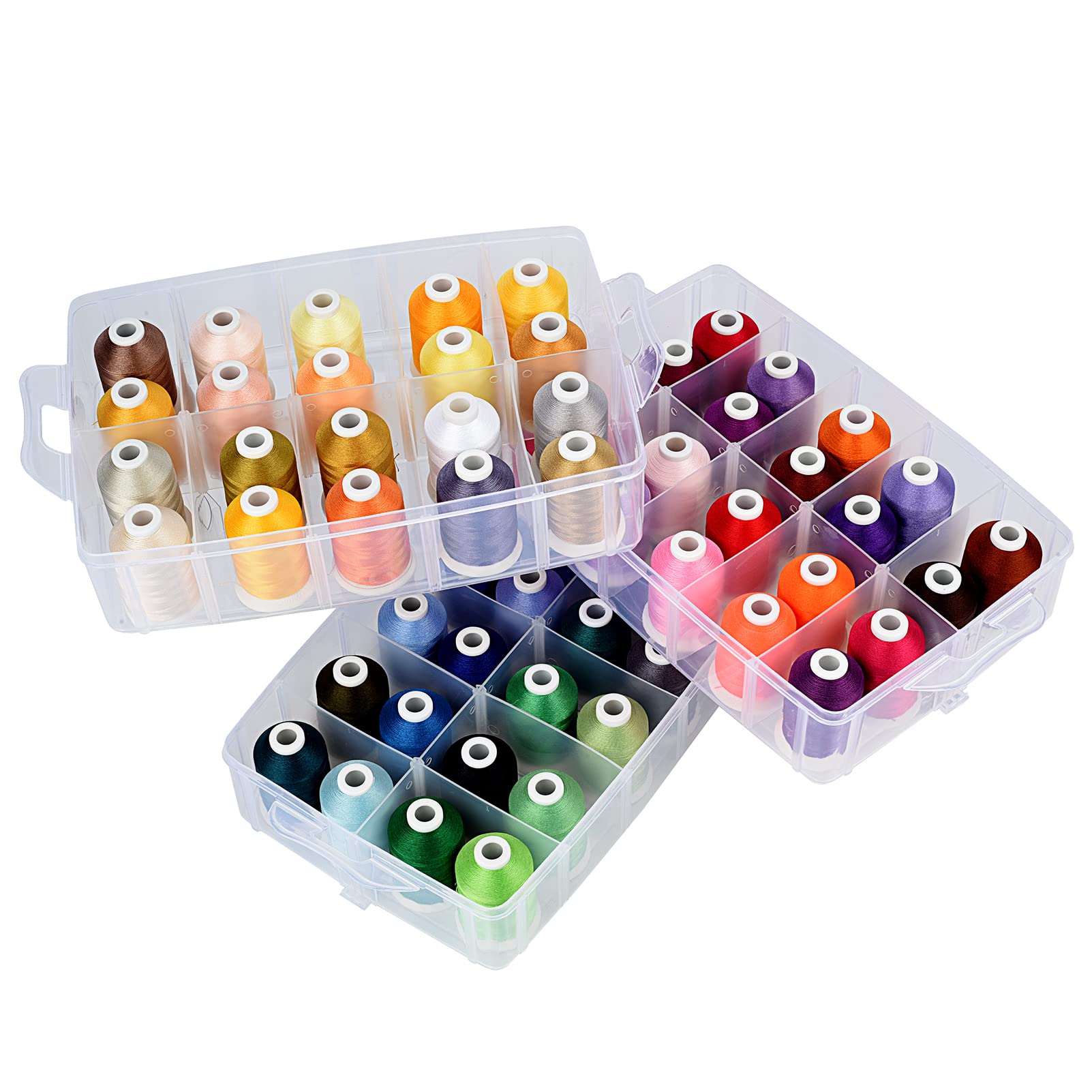 [Anti-Tangle] Embroidery Thread Kit with Organizer Box, All-in-one 63 Colors 100% Polyester Sewing Thread Set for Brother Babylock Janome Embroidery Machine and More