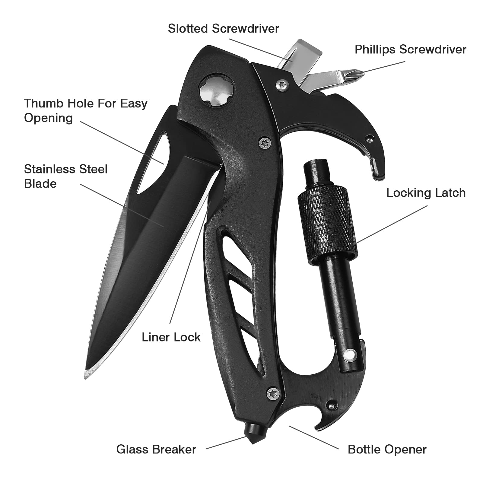 Multitool Carabiner with Pocket Knife & More - EDC Survival Gear