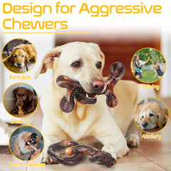 Zimtty Dog Toys, 3 Pack Indestructible Dog Chew Toys for Aggressive Chewers, Tough Nylon Real Bacon Flavor Teething Chew Toys for Large Medium Small Dog Breeds (Brown1)