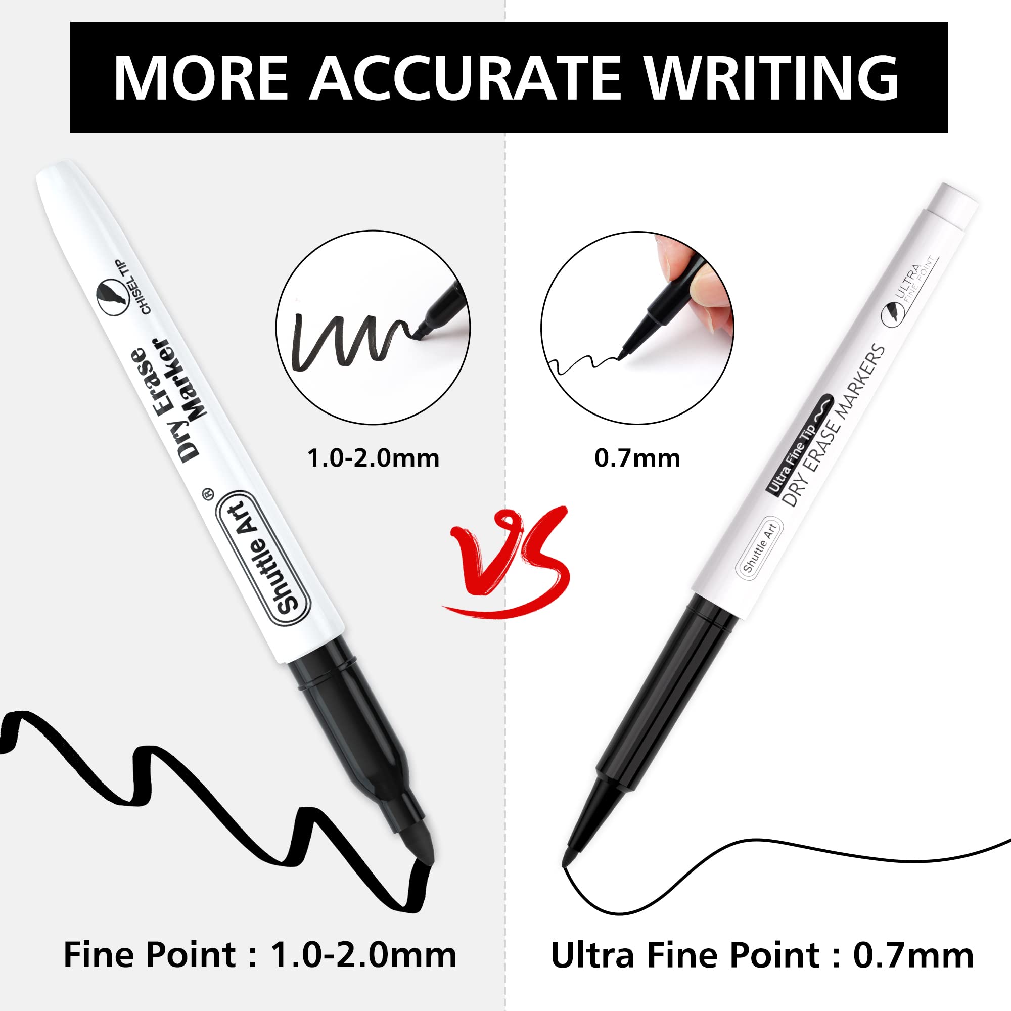 Shuttle Art Ultra Fine Dry Erase Markers, 15 Pack Black Whiteboard Markers with Erase, Dry Erase Markers Perfect For Writing on Whiteboards, Dry-Erase Boards,Mirrors for School Office Home