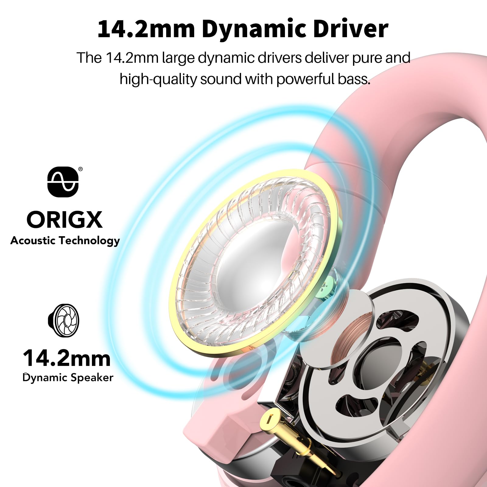 TOZO Open Buds Lightweight True Wireless Earbuds with Multi-Angle Adjustment, Bluetooth 5.3 Headphones with Open Ear Dual-Axis Design for Long-Lasting Comfort, Crystal-Clear Calls for Driving, Pink