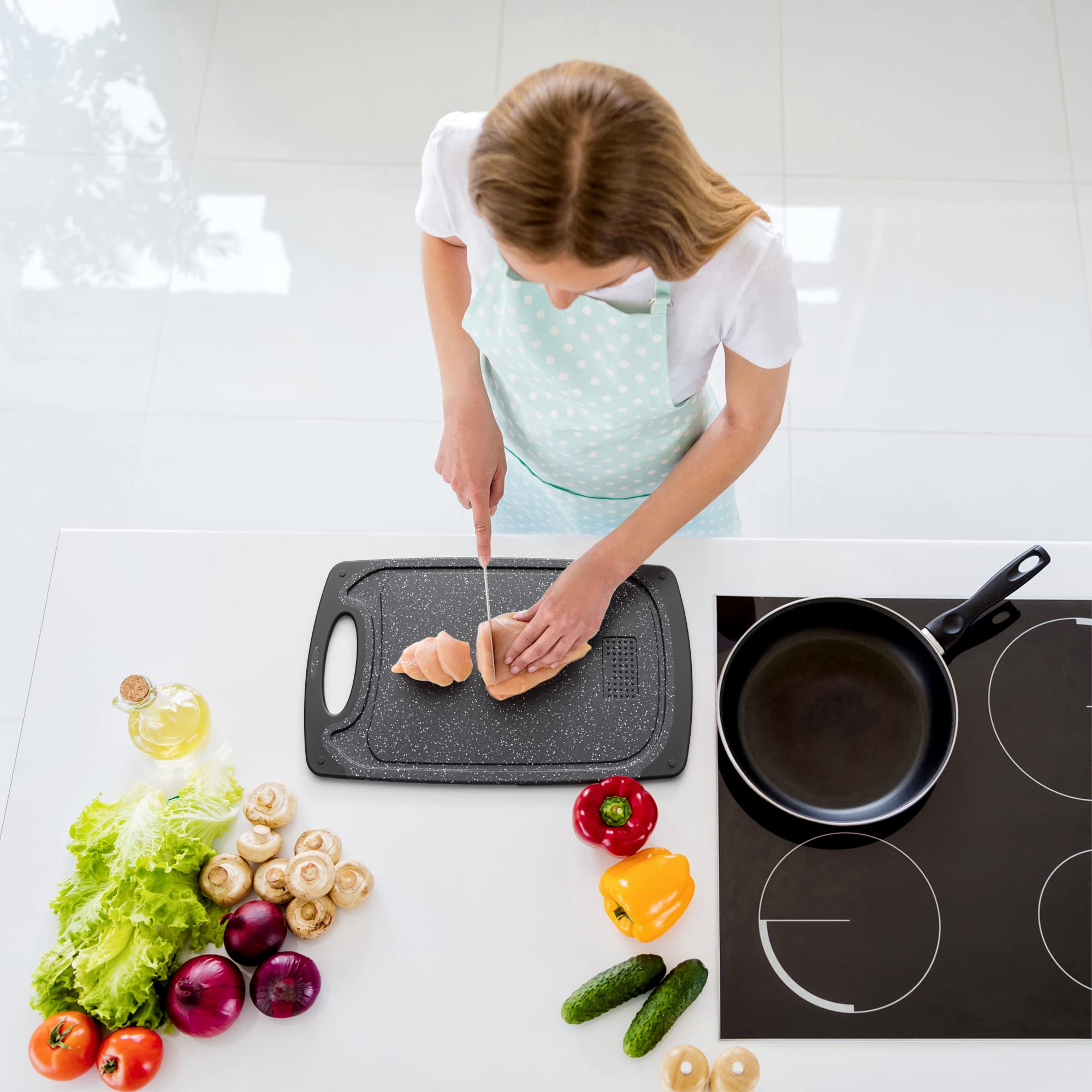 Tribal Cooking Cutting Boards - 3 Set - Warrior Strength Small to Extra Large Cutting Boards for Kitchen, Meat, Vegetables - Dishwasher Safe, Juice Groove, Non-Slip Rubber Chopping Board Set