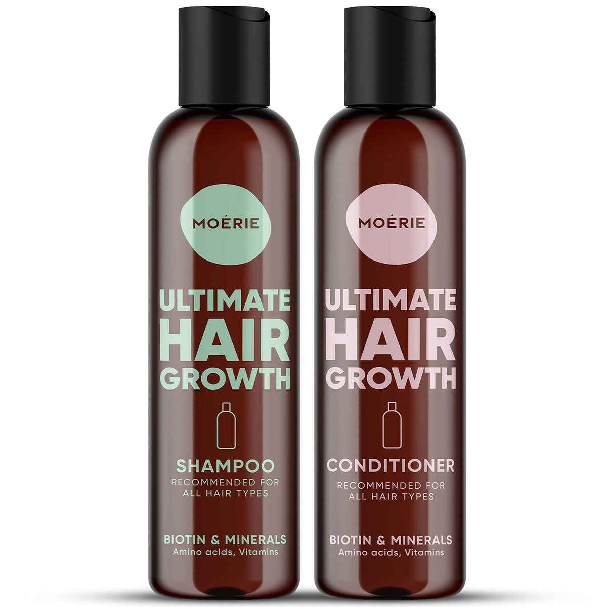 Moerie Volumizing Shampoo and Conditioner for Hair Loss - Thickening Products with Ingredients of Natural Origin - Over 100 Active Ingredients for Thick, Long, Luscious Hair, 2 X 8.45 Fl Oz