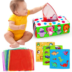 Baby Toys 3 4 5 6 7 8 9 12 Month Old Montessori Tissue Box Toys for Babies Infants 0-6 6-12 Months Sensory Educational Crinkle Toy Developmental Easter Treat Gift for 1 2 Year Old Boys Girls Toddlers