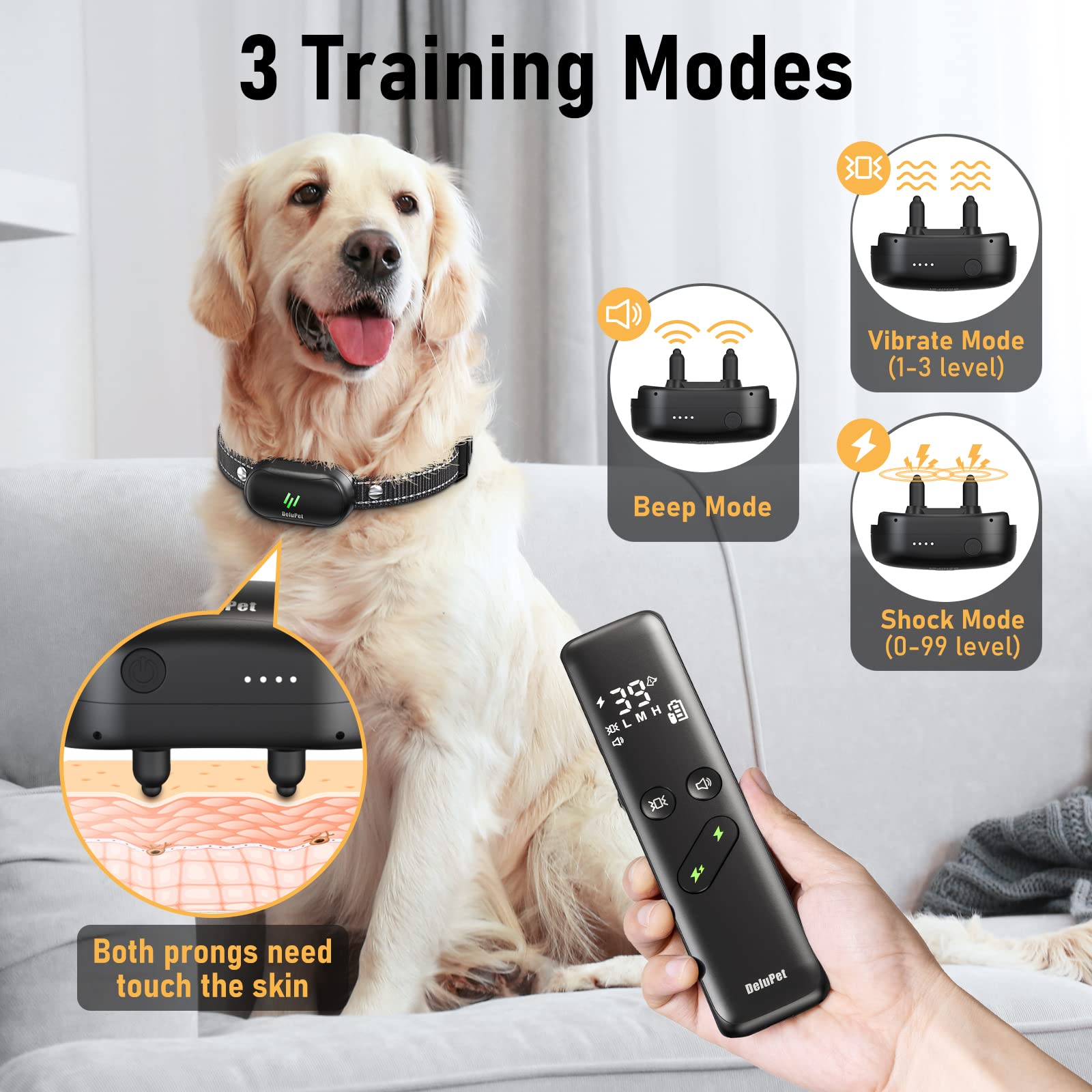 Dog Training Collar - 2 Dogs Shock Collar for Large Dog with Remote 1600ft, 3 Training Modes, Rechargeable IPX7 Waterproof Electric Dog Collar for Small Medium Large Dogs