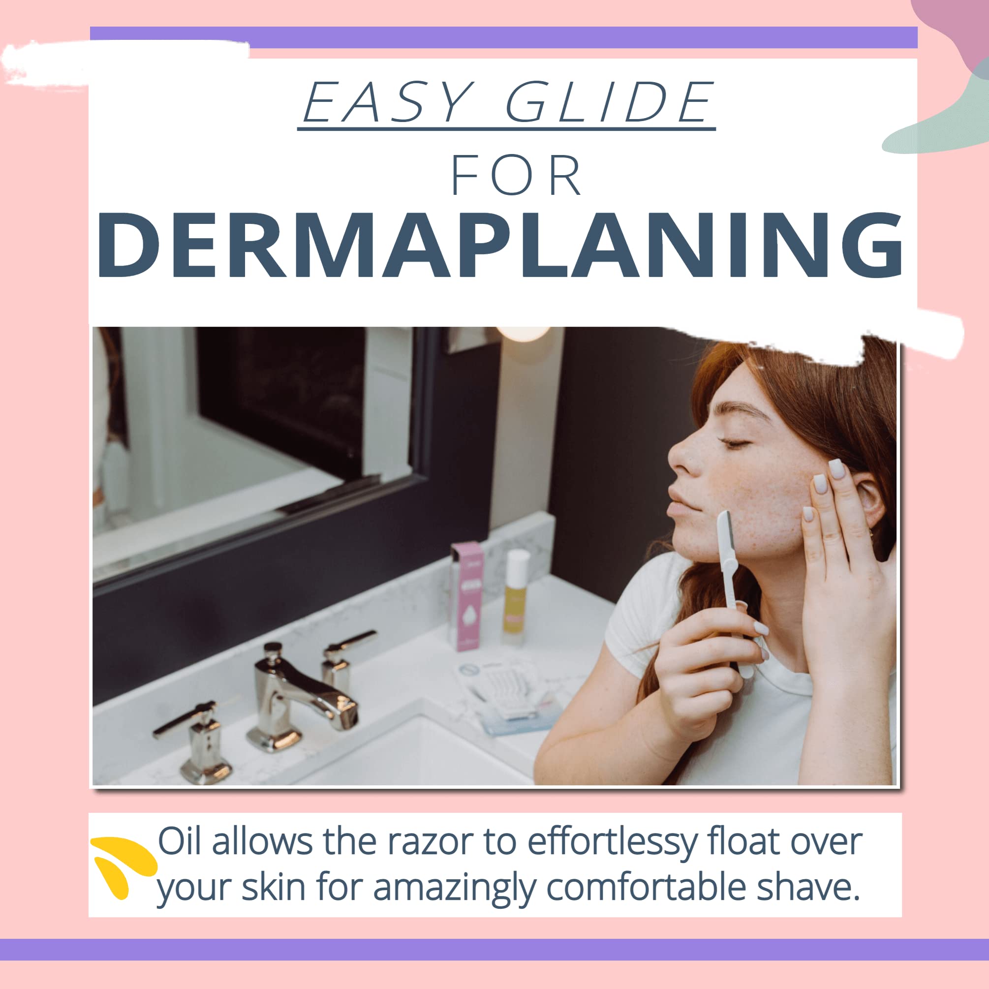 Dermaplaning Oil - Smooth Glide Skin Barrier Shave Oil For Women – Use with a Dermaplaning Tool, Face Razor, Face Shaver, Eyebrow Razor, Microblades For Face - Softens Area Pre Shave & After Shave