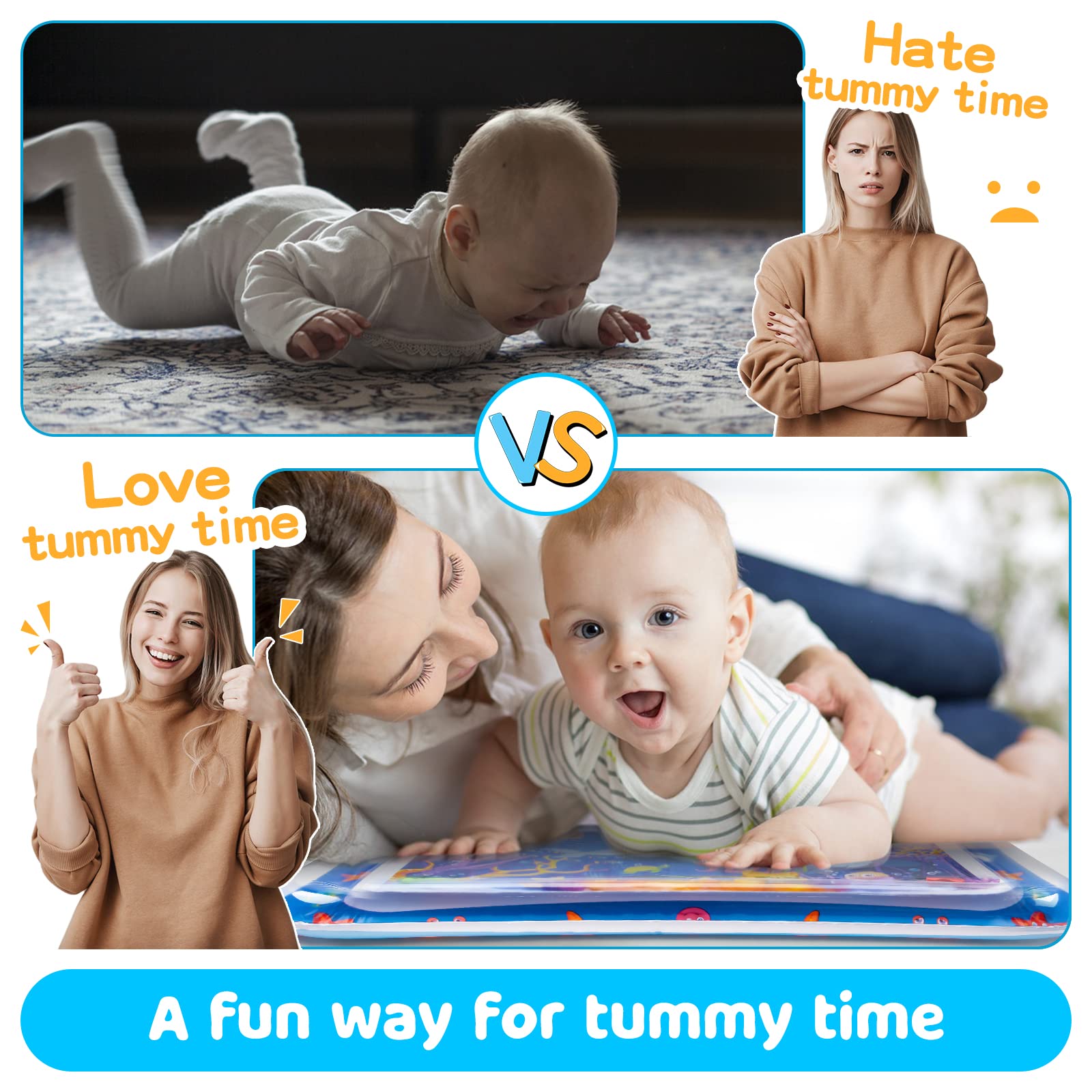 Tummy Time Water Mat 丨Water Play Mat for Babies Inflatable Tummy Time Water Play Mat for Infants and Toddlers 3 to 12 Months Promote Development Toys Cute Baby